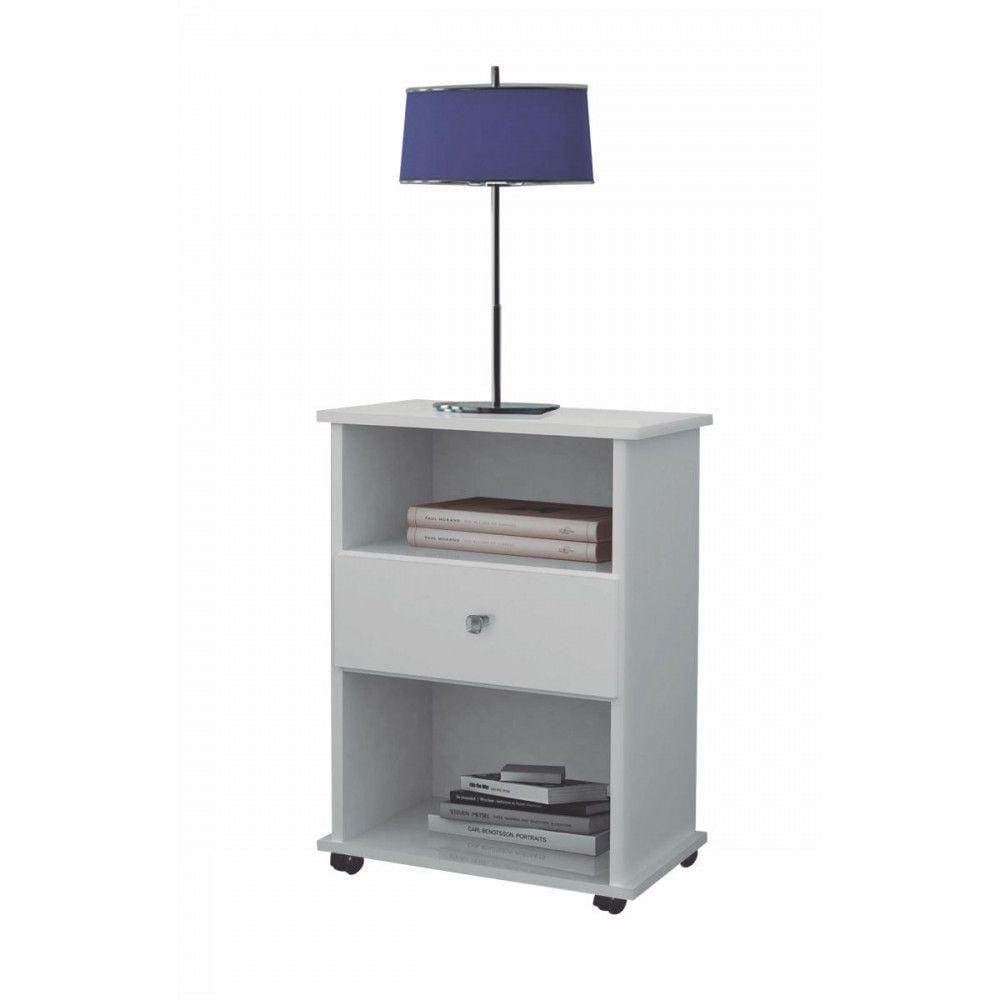 Mesa De Cabeceira 1 Gaveta E 2 Nichos Branco Otto Branco