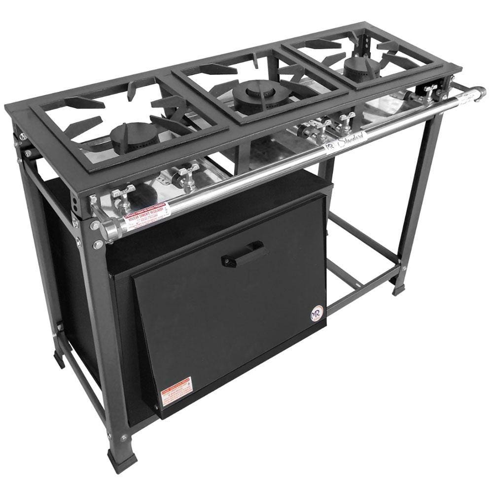 Fogão Industrial 3 Bocas 2 Simples a Gás Baixa Pressão MR Fogões com Forno Porta Pintada P5