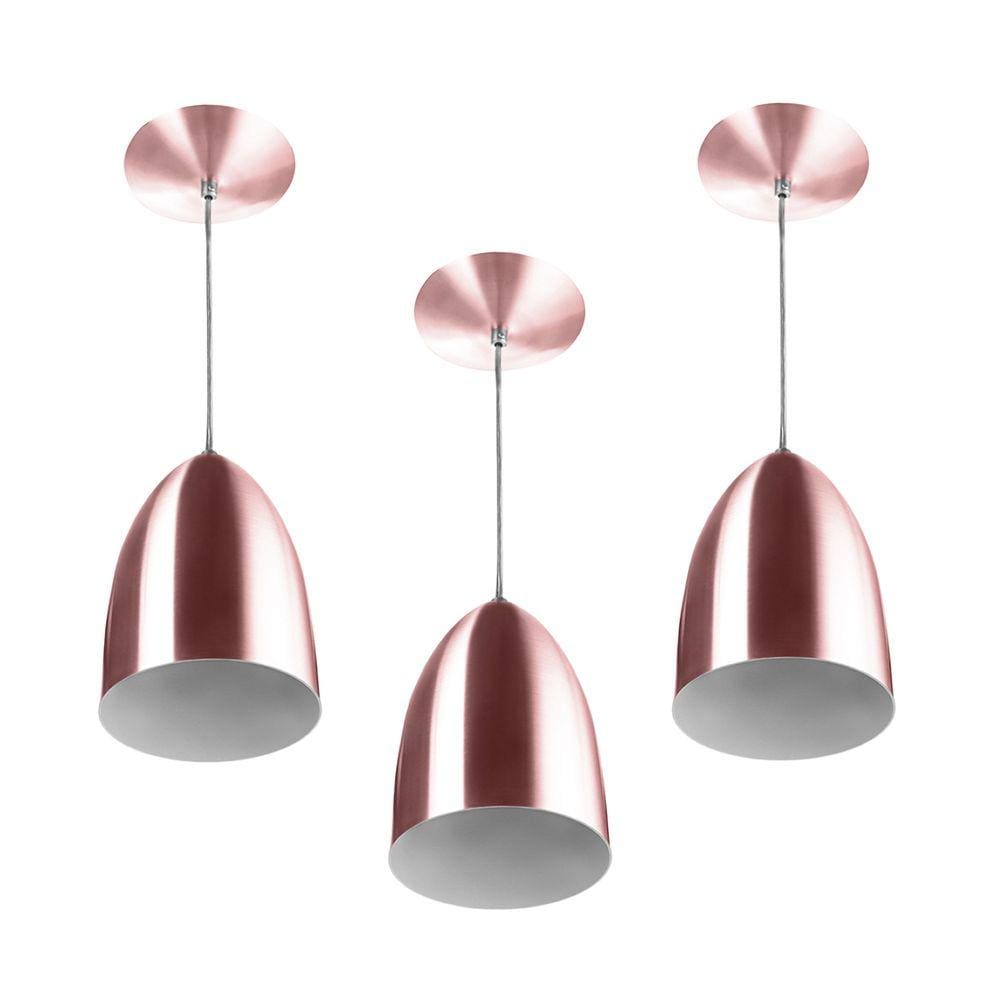 Kit 3 Lustres Pendente Cone Gold Rose Sala Cozinha Quarto