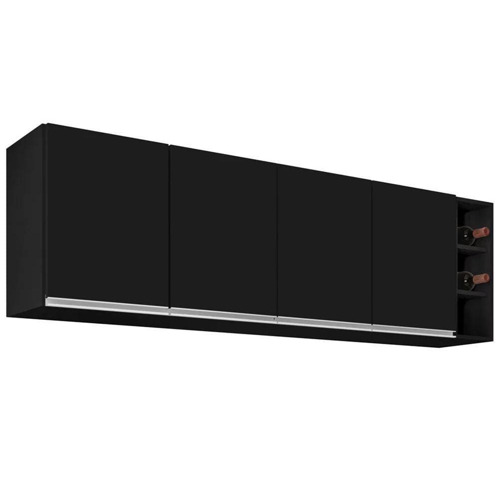 Armário Aéreo Nevada Com Nicho 180Cm 4 Portas Preto - Lumil