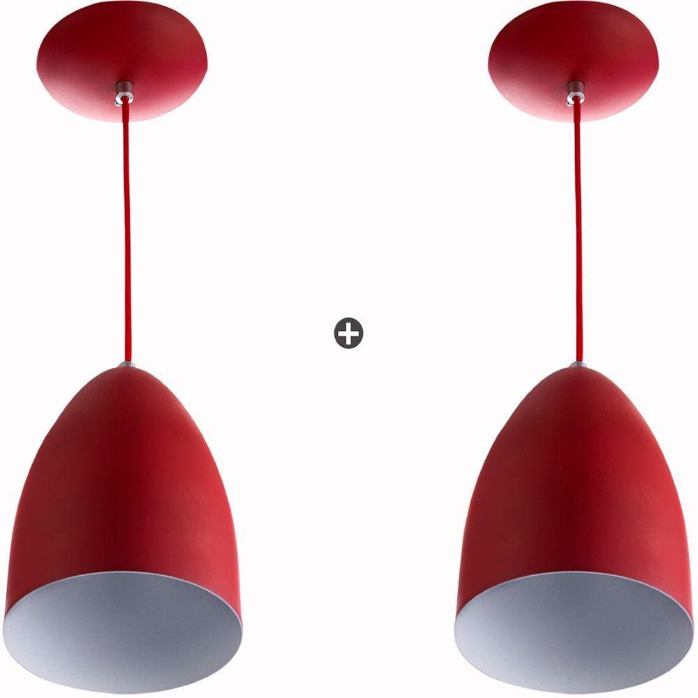 Kit 2 Lustres Pendente Cone Vermelho Sala Cozinha Quarto