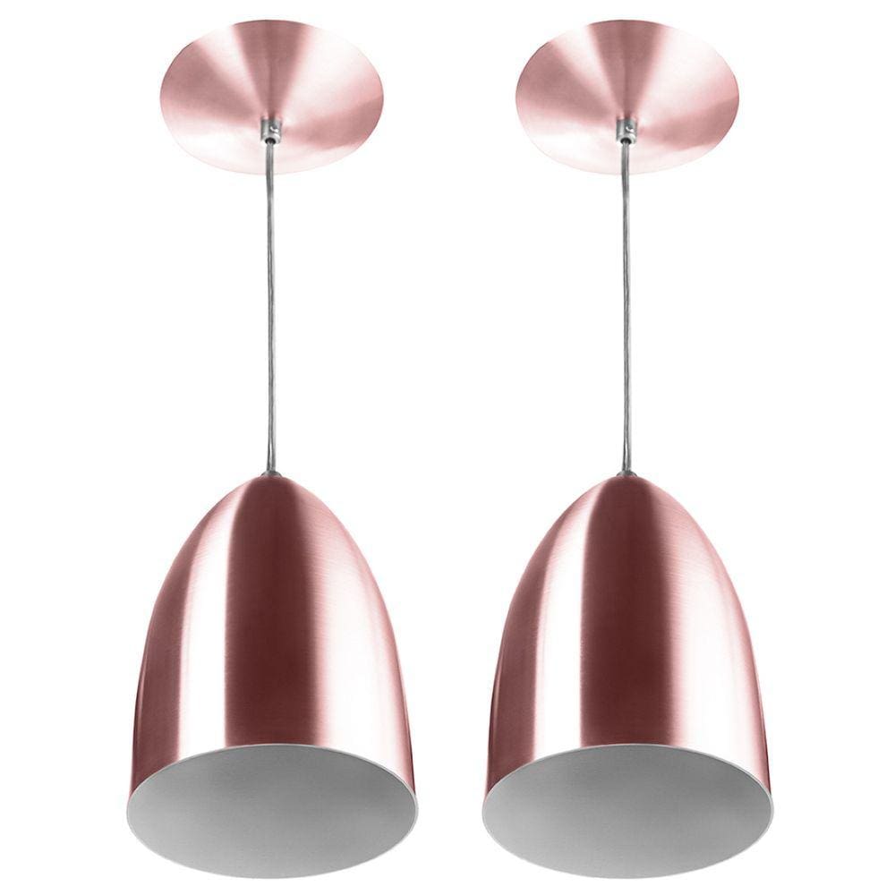 Kit 2 Lustres Pendente Cone Gold Rose Sala Cozinha Quarto