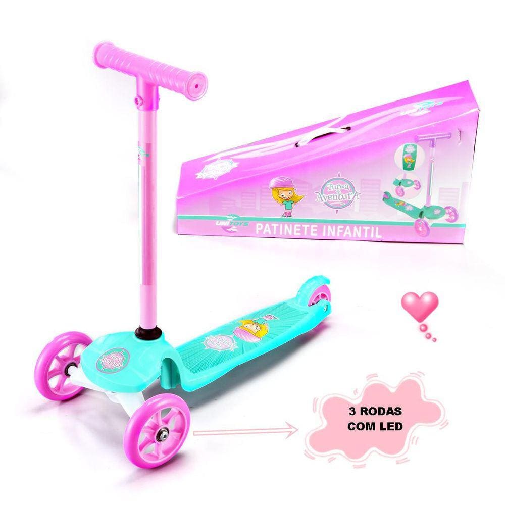 Patinete Infantil 3 Rodas Com Led Menina Articulado Crianças