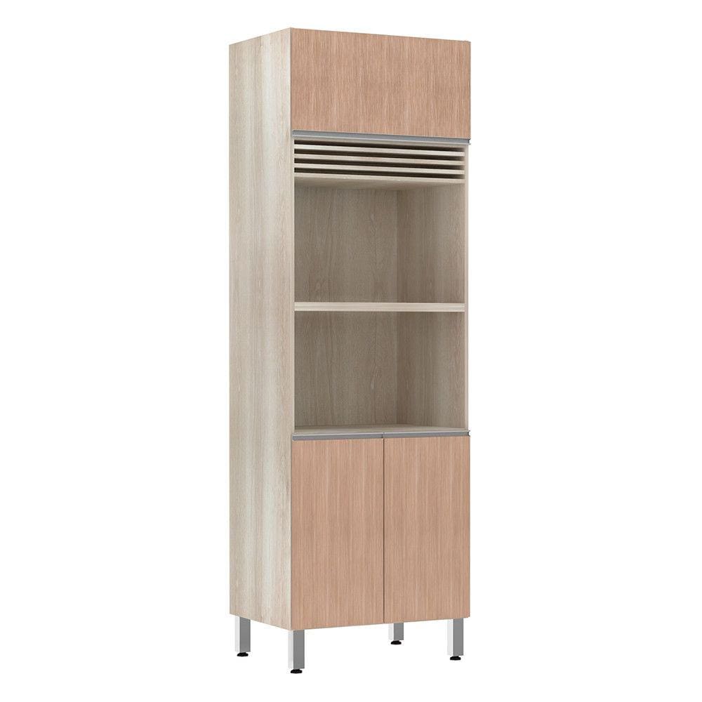 Paneleiro Luciane 70cm 2 Nichos para Microondas com grade Superior de Respiro 3 Portas Lis