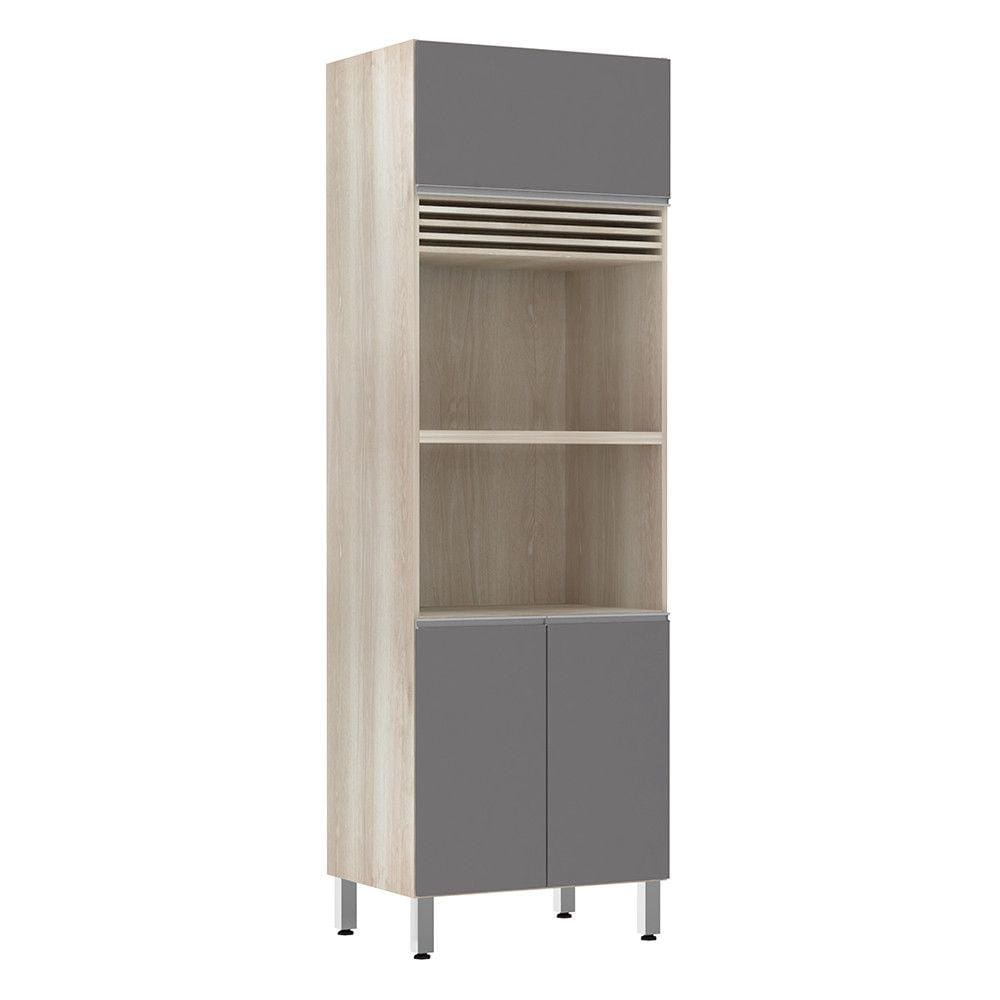 Paneleiro Luciane 70cm 2 Nichos para Microondas com grade Superior de Respiro 3 Portas Lis