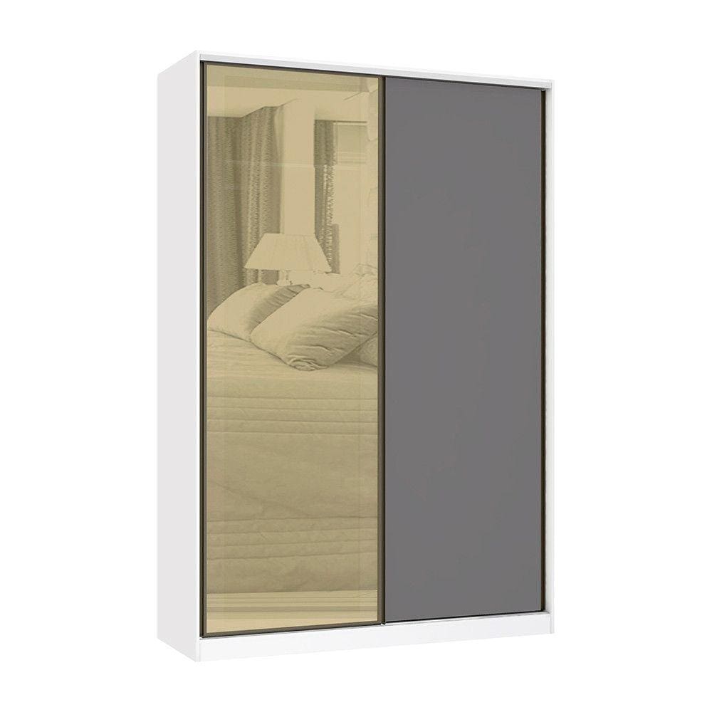 Guarda Roupa 2 Portas de Correr 3 Gavetas 159cm com Vidro Reflecta Bronze Prime Luciane Móveis