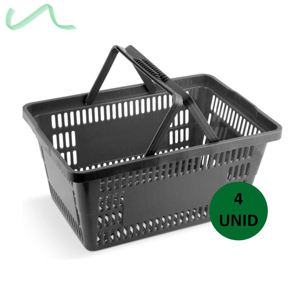 4 Cestas Cestinha Plastica Preta Reforçada Supermercado Mercado 16 Litros