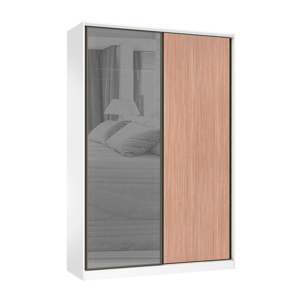 Guarda Roupa 2 Portas de Correr 3 Gavetas 159cm com Vidro Reflecta Prata Prime Luciane Móveis