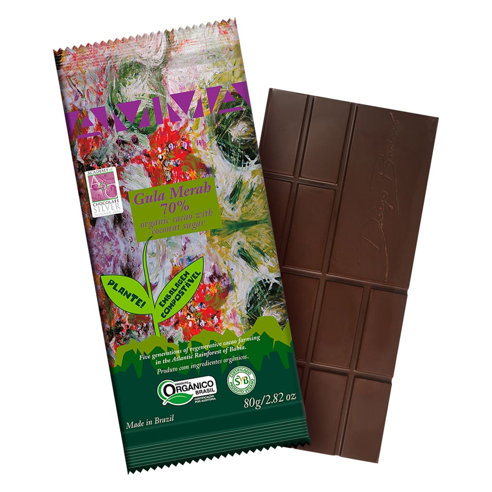 Kit 6X: Chocolate 70% Cacau Orgânico Gula Merah Amma Chocolate 80g