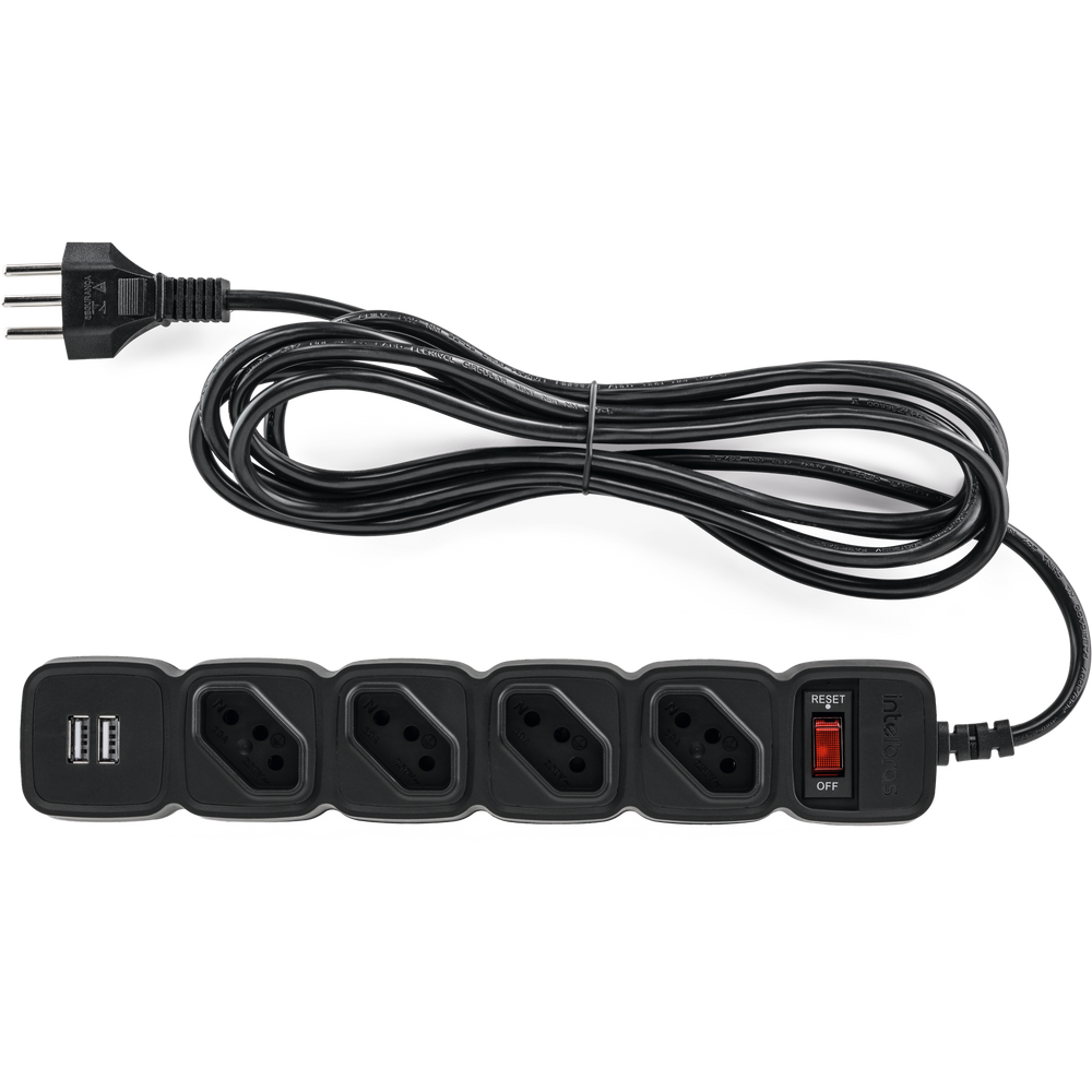 Filtro De Linha Protetor Eletrônico Régua Extensão Elétrica EPE 204 USB+ Intelbras 4 Tomadas 2 Usb Bivolt Cabo 3 Metros