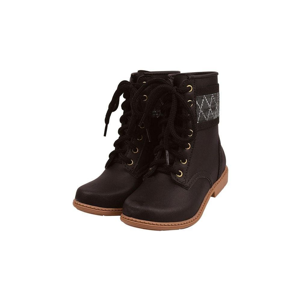 Bota Coturno Infantil Menina Cadarço e Fita Elástico Preto
