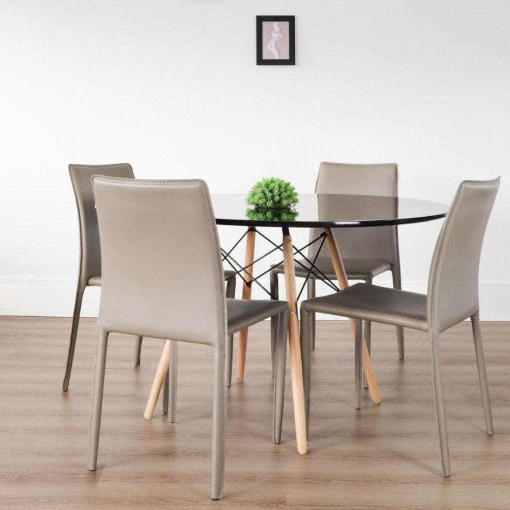 Conjunto Sala de Jantar Mesa Eiffel Redonda 120cm Tampo MDF com 4 Cadeiras Amanda Rivatti Cinza