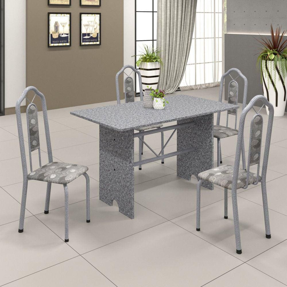 Conjunto de Mesa 120x75cm Tampo Granito com 4 Cadeiras Bianca Soma Móveis Martelado Pérola/Granito Ocre/Paraopeba
