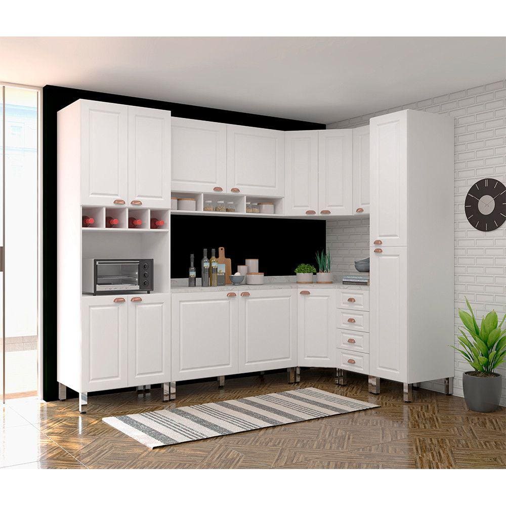 Cozinha Modulada Completa 8 Peças com Tampo Branco Cristal Luciane Móveis