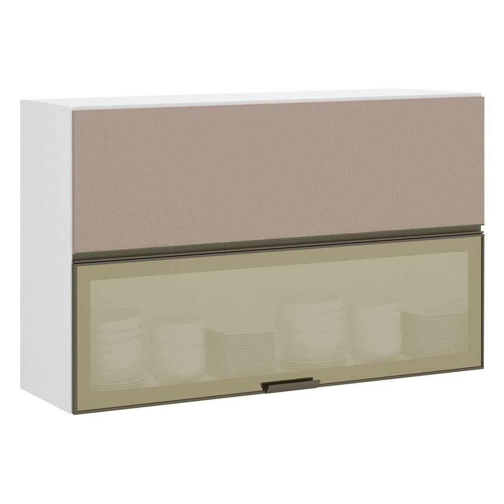 Armário Basculante Misto Perola 120 cm 2 Portas Alumínio e com Vidro Reflecta Bronze Luciane