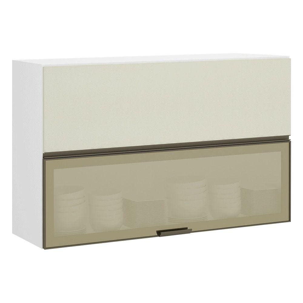 Armário Basculante Misto Perola 120 cm 2 Portas Alumínio e com Vidro Reflecta Bronze Luciane