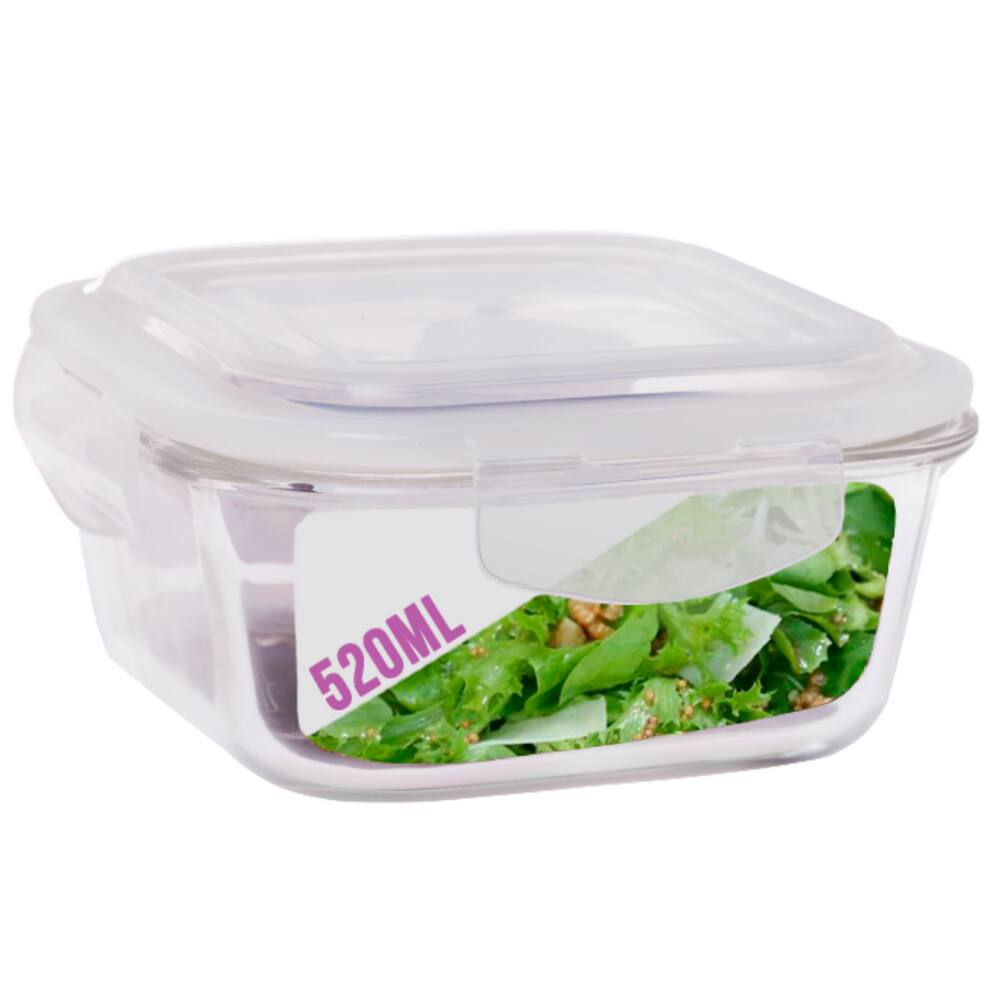 Pote Vidro 520ml Quadrado Marmita Tampa Hermético Não Vaza