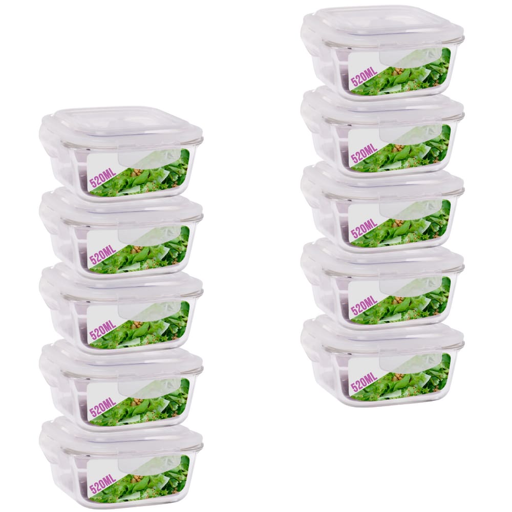 Kit 10 Potes 520ml de Vidro Marmita Tampa Silicone Não Vaza