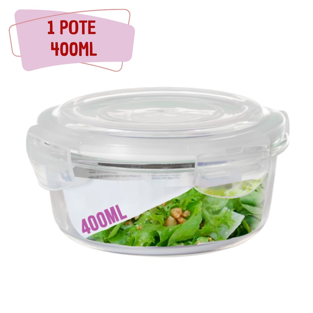 Pote Tampa Hermetico 400ml Redondo Vidro Pequeno Alimentos