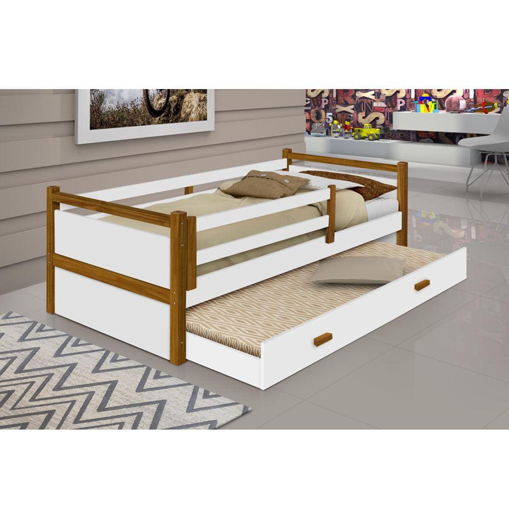 Cama Infantil Bianca Solteiro C/ Cama Auxiliar Divaloto - Branco/amêndoa