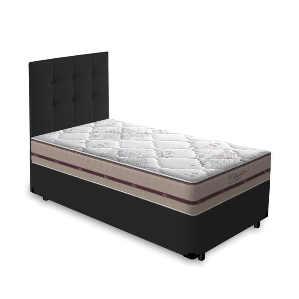 Cama Box + Cabeceira E Colchão Solteiro 88x188x57cm Preto