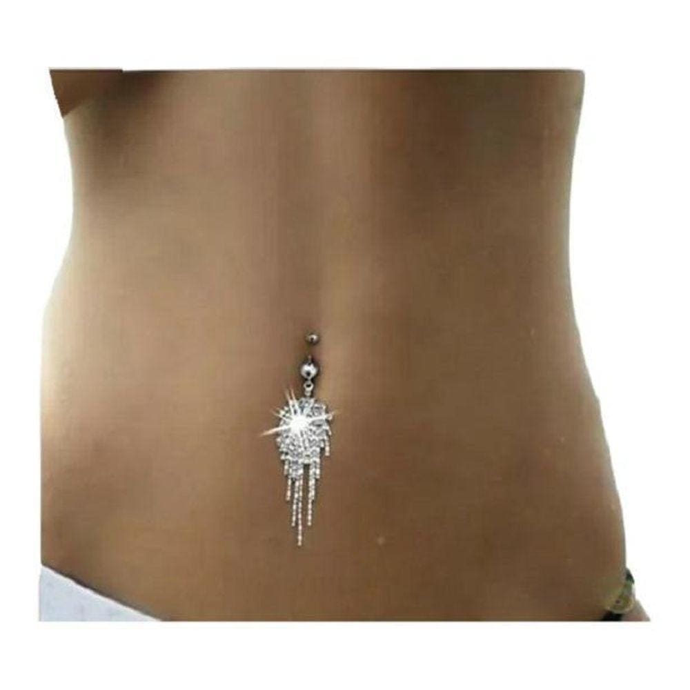 Piercing De Umbigo Prata Pendurado Grande Comprido