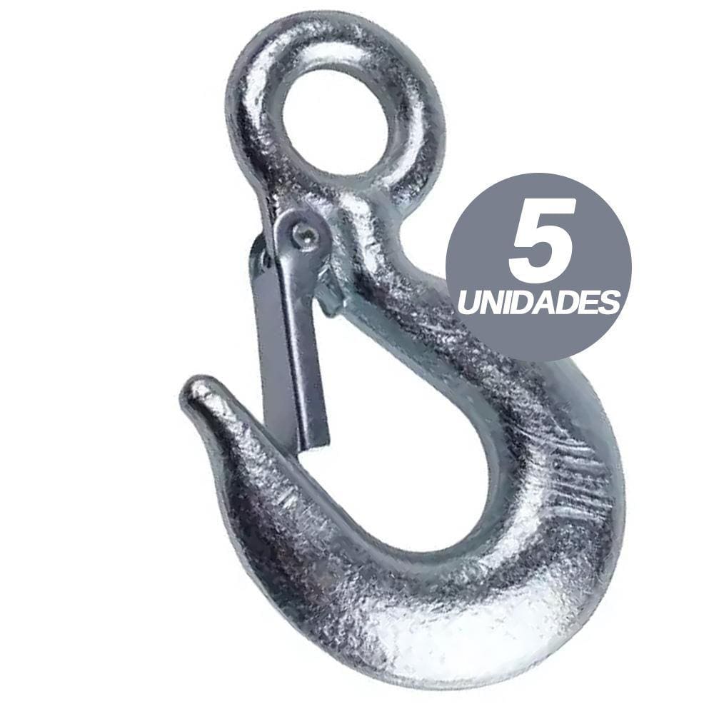 Kit 5 Gancho Forjado Olhal com Trava de Segurança Galvanizado Starfer 1500kg