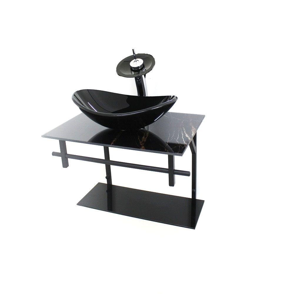 Kit Lavatório De Vidro 60cm Marmorizado