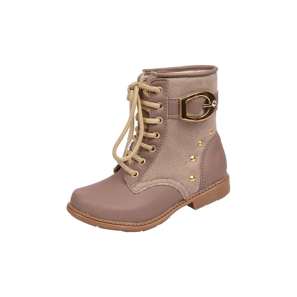 Bota Coturno Infantil Menina Cadarço Camurça Fivela Taupe
