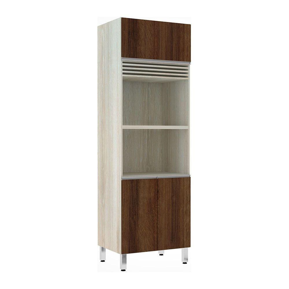 Paneleiro Luciane 70cm 2 Nichos para Microondas com grade Superior de Respiro 3 Portas Lis
