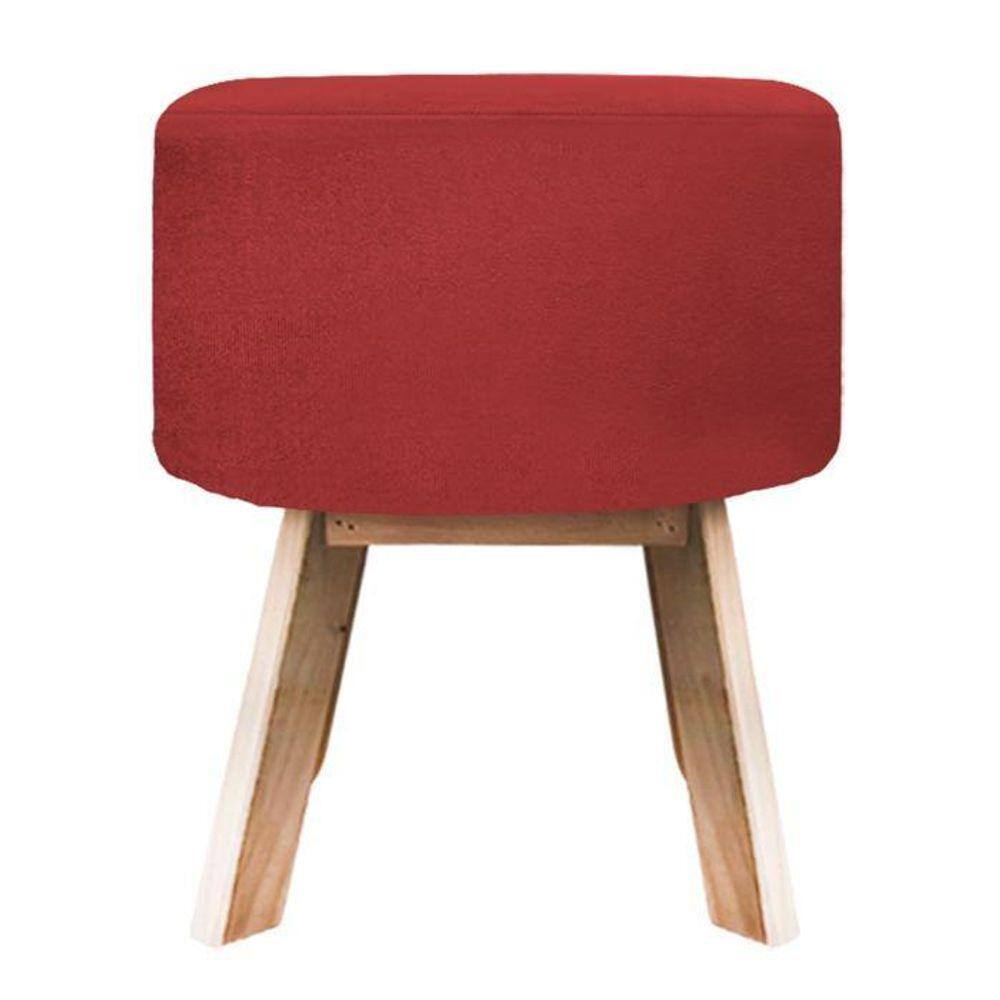 Puff Banqueta Redonda Retrô Suede - Vermelha