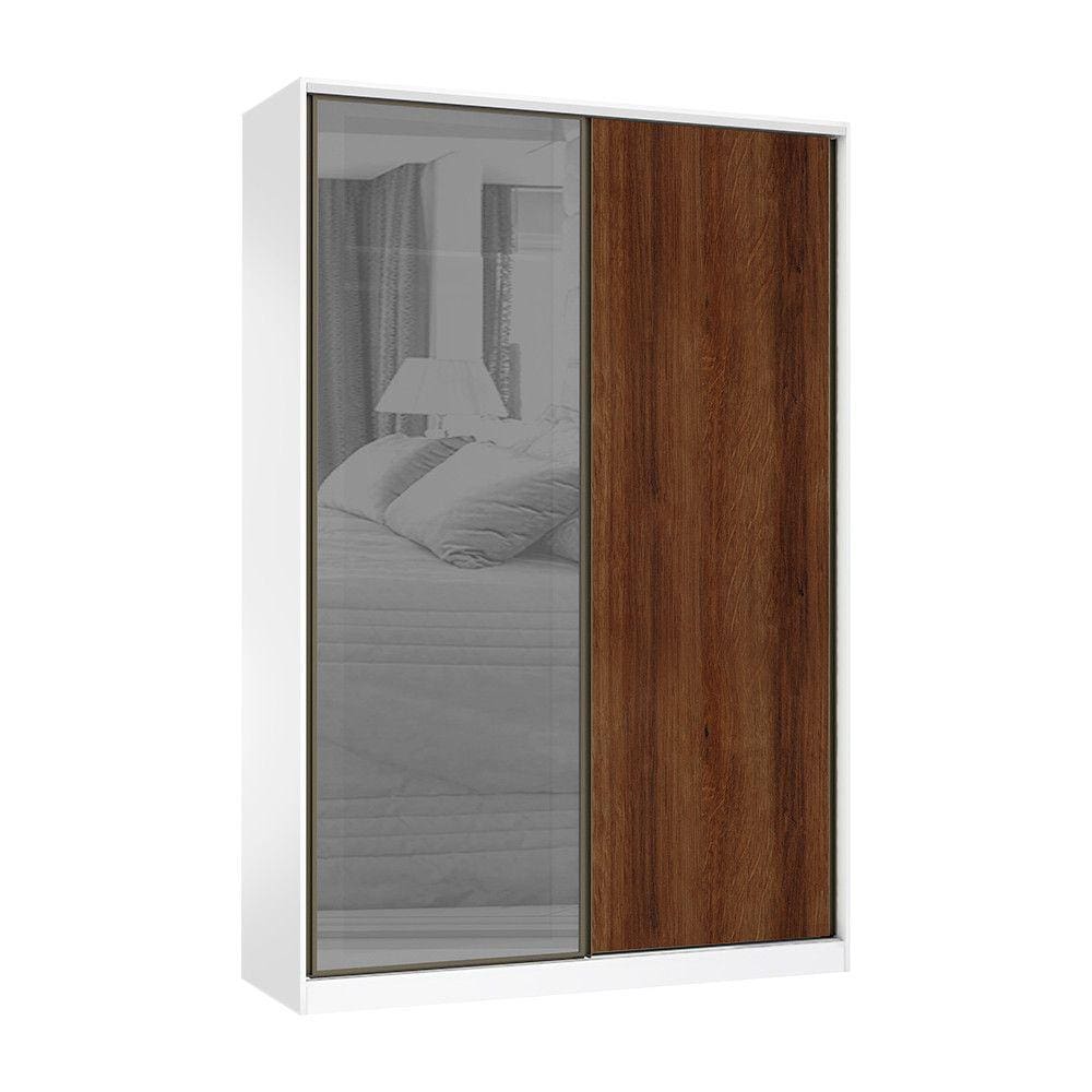 Guarda Roupa 2 Portas de Correr 3 Gavetas 159cm com Vidro Reflecta Prata Prime Luciane Móveis