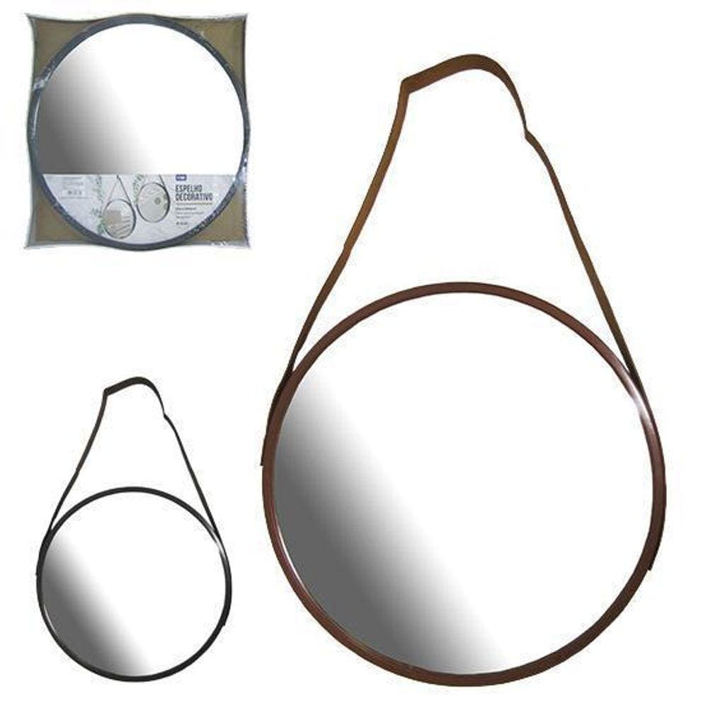 Espelho Pendurar Emoldurado Redondo Decorativo + Alca 45Cm