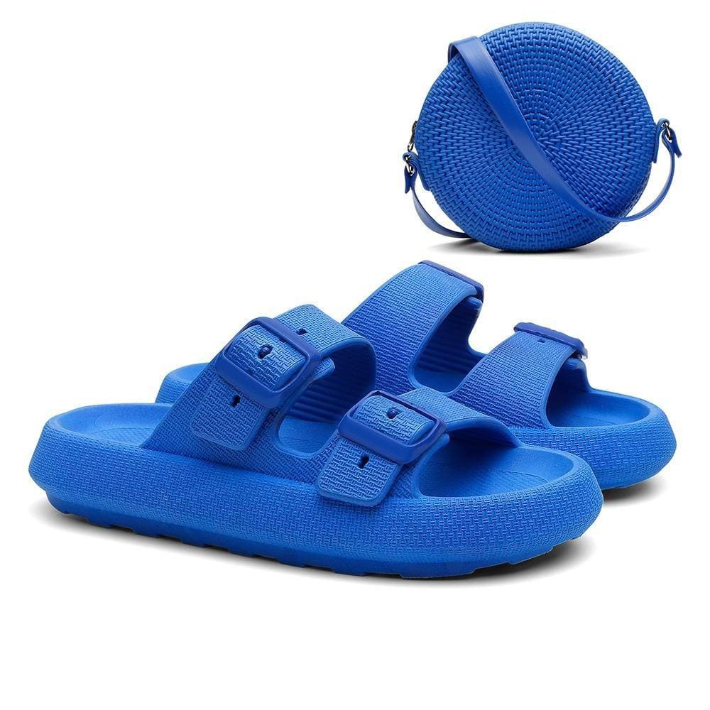 Kit Sandália Slide Nuvem Tira Dupla Fivela + Bolsa Quebek Casual