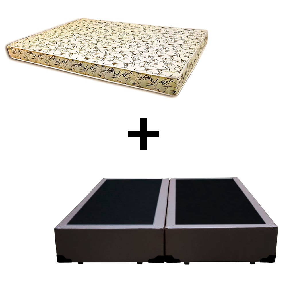 Cama Box Casal Bipartido - Tecido Sintético Marrom Com Colchão Austrália Bello Box - 100% Espuma D26 Amarelo 54x138x188