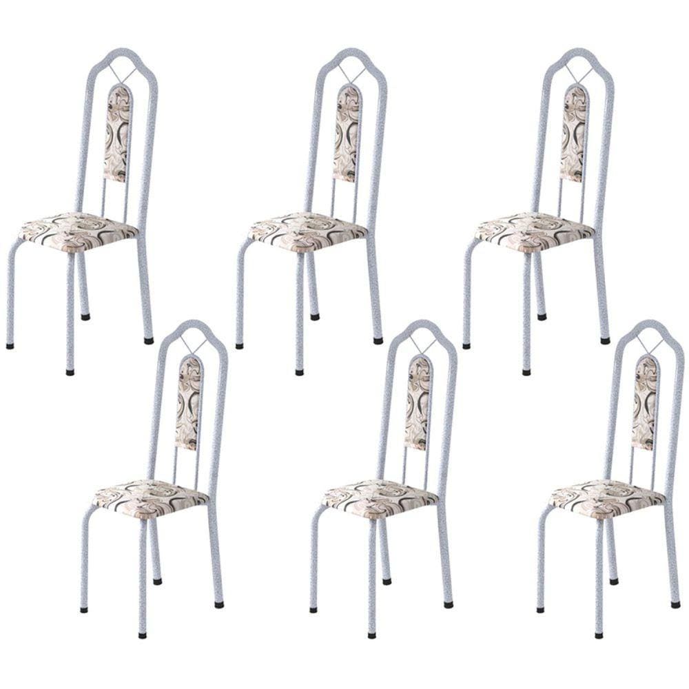 Kit 6 Cadeiras Tubular Bianca Soma Móveis Martelado Pérola/Arabesco