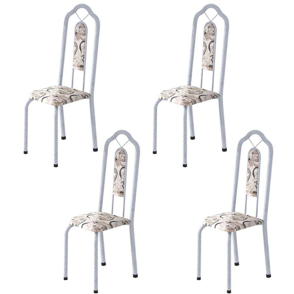 Kit 4 Cadeiras Tubular Bianca Soma Móveis Martelado Pérola/Arabesco