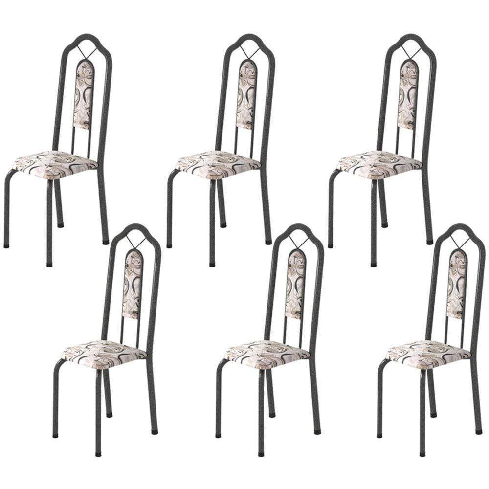 Kit 6 Cadeiras Tubular Bianca Soma Móveis Martelado Prata/Arabesco