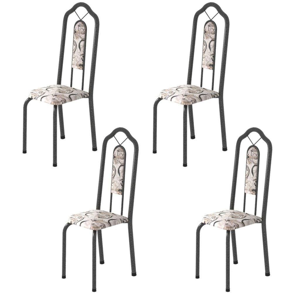 Kit 4 Cadeiras Tubular Bianca Soma Móveis Martelado Prata/Arabesco