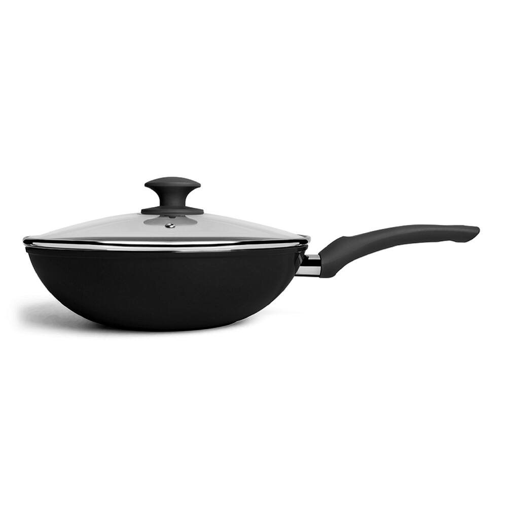 Wok Com Tampa E Indução Ceramic Life Brinox Optima 3,4 Litros Ø 28 cm Preto