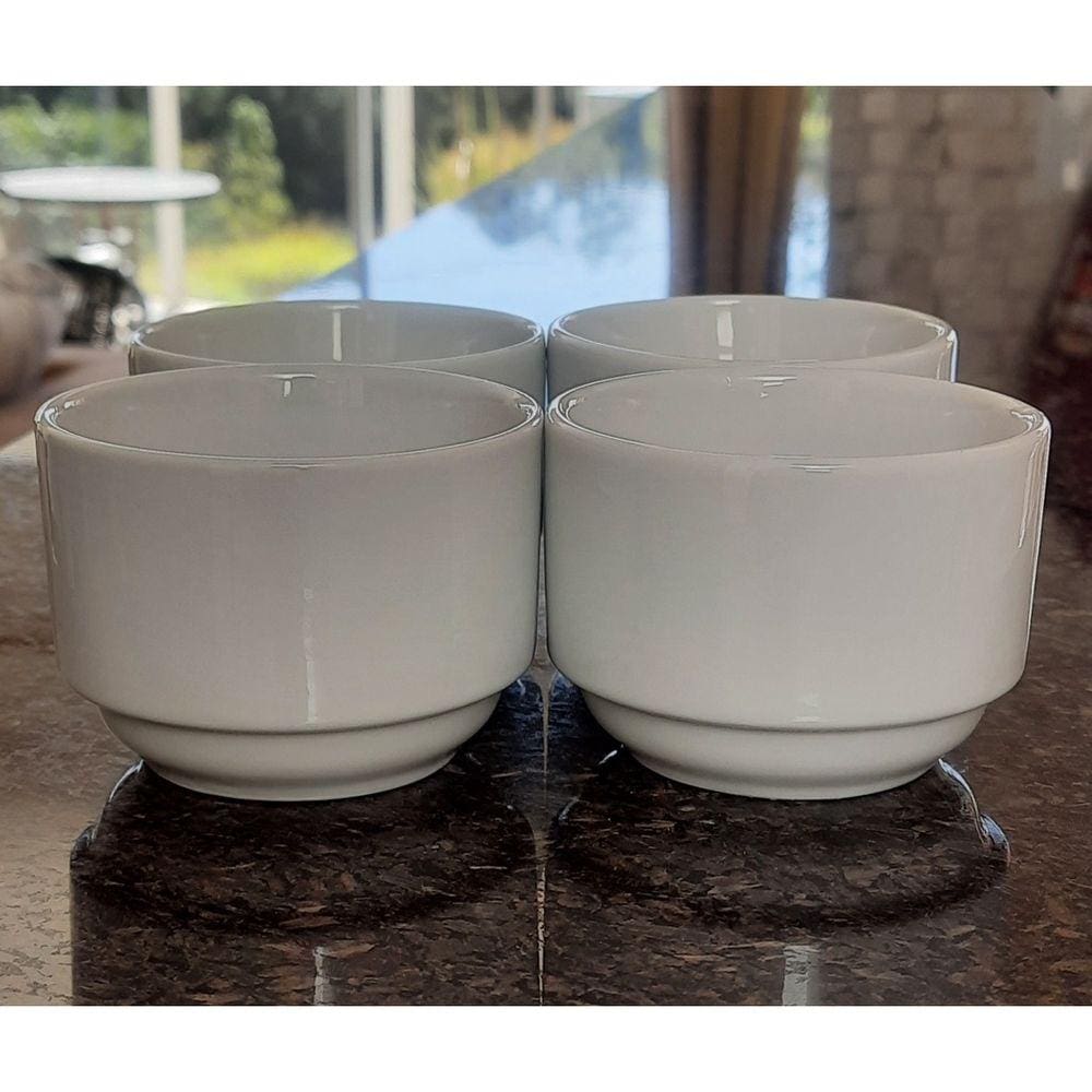 Kit sobremesa, conjunto com 4 tigelas empilháveis 180ml - Porcelana branca