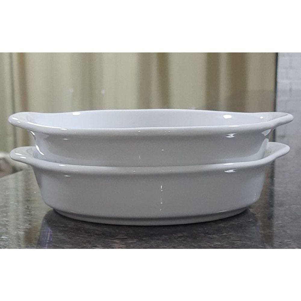 Kit 2 Travessas Refratárias Redondas com alças - Porcelana branca - (AxL) 4CM x 17,5CM (2)