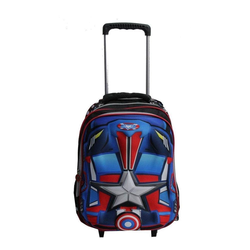 Mochila Infantil Masculina Carros America 3D Rodinhas Aulas