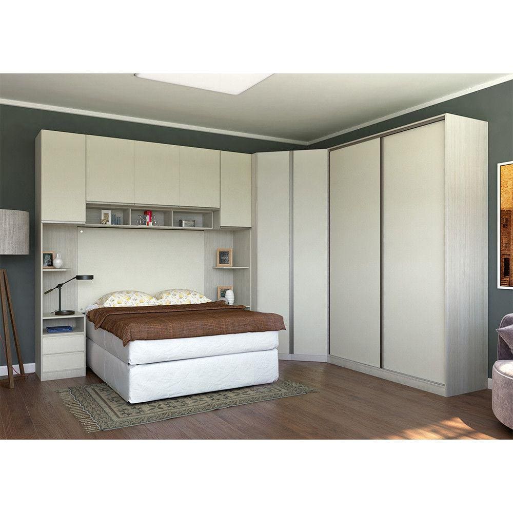 Guarda Roupa Canto Casal 10 Gavetas e 9 Portas Legno Crema com Kashmir Prime Luciane Móveis