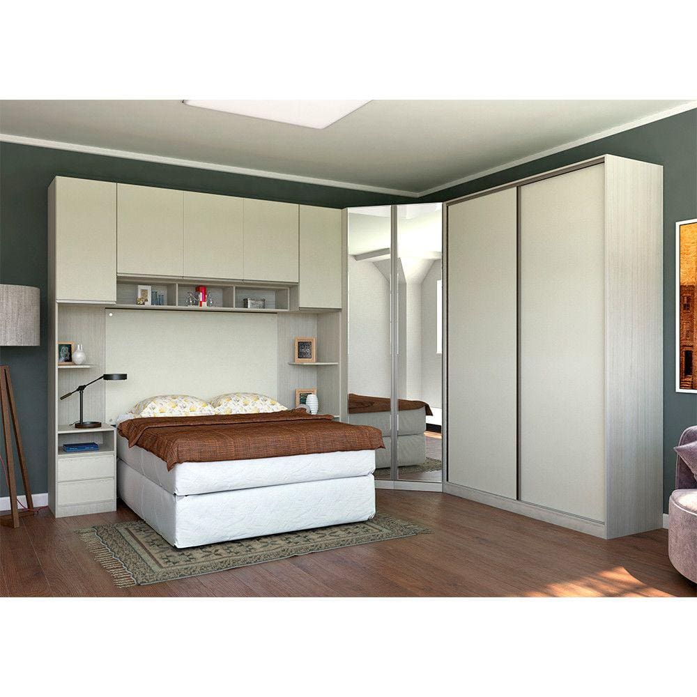 Guarda Roupa Canto Casal com Espelho Legno Crema com Kashmir Prime Luciane Móveis