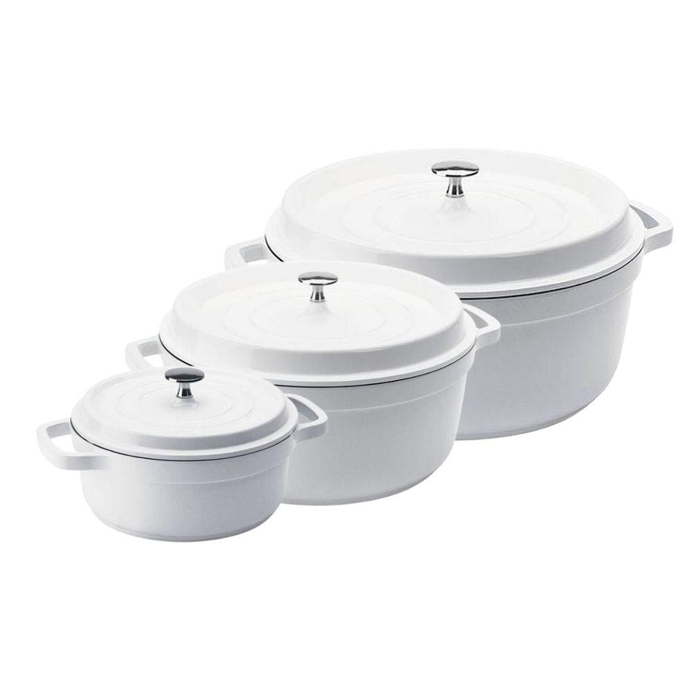 Kit Conjunto Caçarola Hercules Revestimento Ceramico Indução Branca 3L + 4,3L + 6,8L