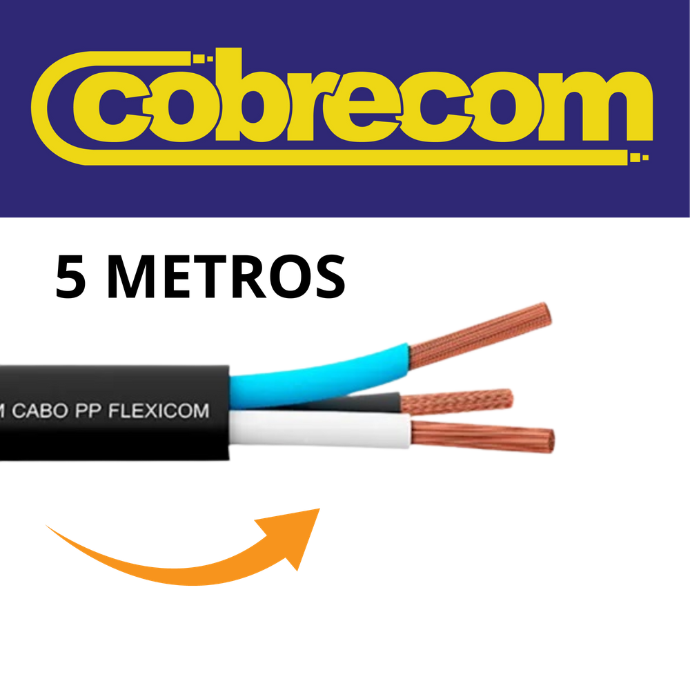 Cabo Flexível Pp 3x1,5mm De Cobre Rolo Com 5 Metros