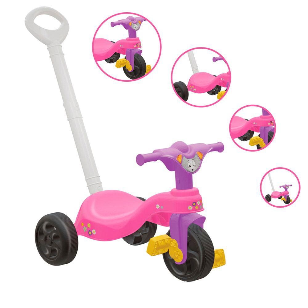 Triciclo Motoca Infantil Velotrol Com Apoio Para os Pés, Empurrador,  Protetor, e Pedal Para Menino e Menina - Certificado Inmetro