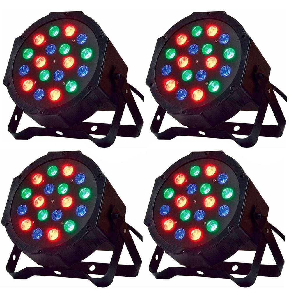 Kit 4x Canhão de Luz Led Par 18 Leds RGBW Decoração de Festa Slim DMX Digital Controle Remoto Bivolt