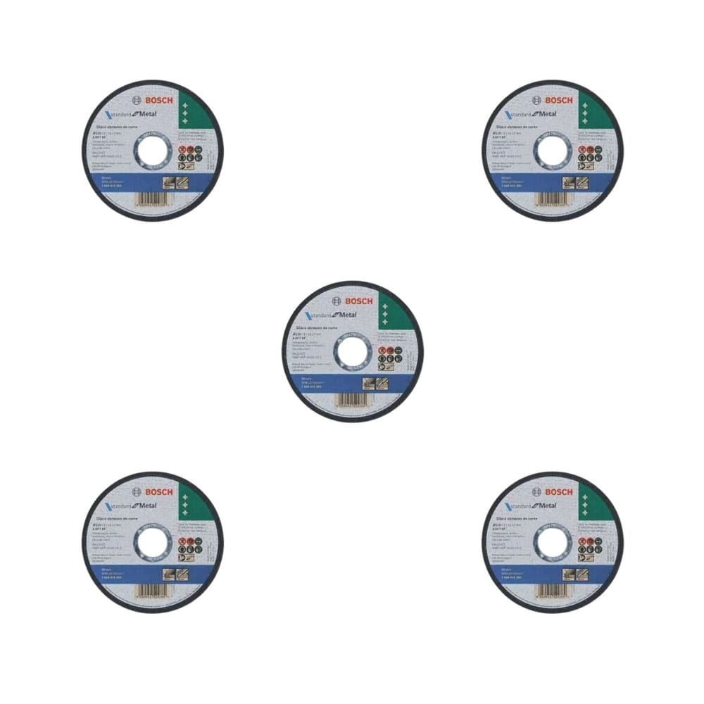 KIT 5 UNIDADES DISCO DE CORTE BOSCH STANDARD FOR METAL 115x1mm RETO